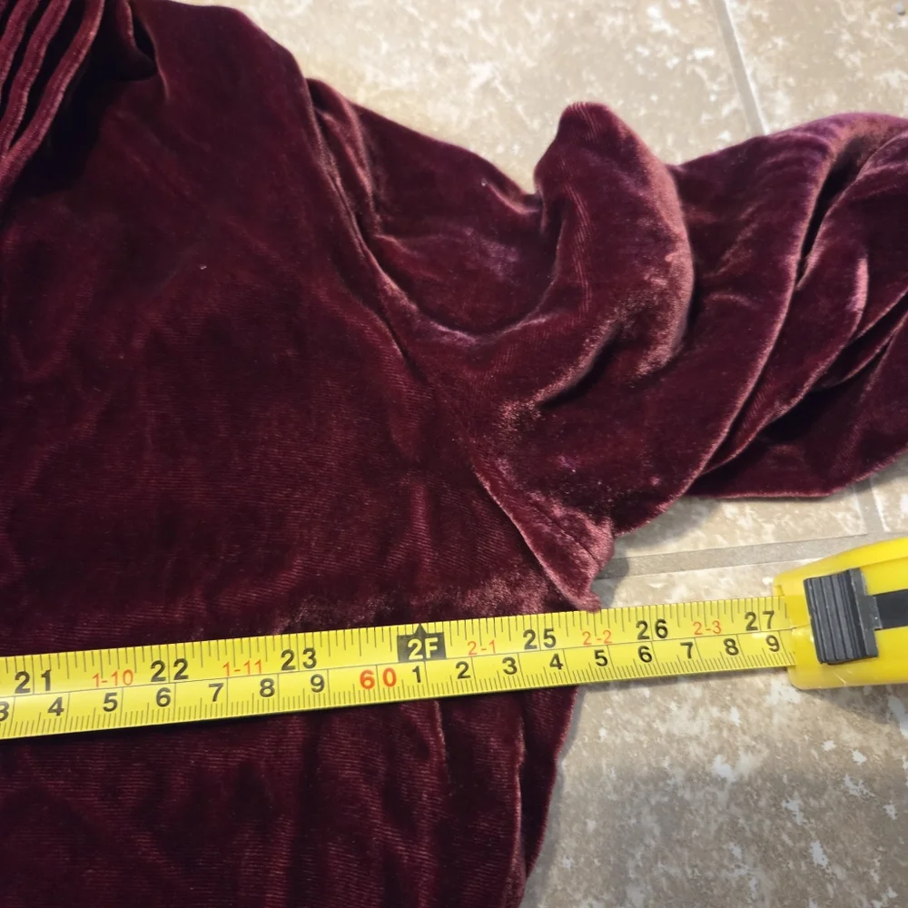 Soft Surroundings Women's Burgundy Velvet Ruffle Pintuck Silk Blend Top. Sz L - Picture 10 of 10